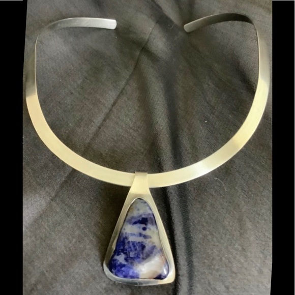 Vintage sterling silver Sodalite Pendant & Choker - Picture 7 of 12
